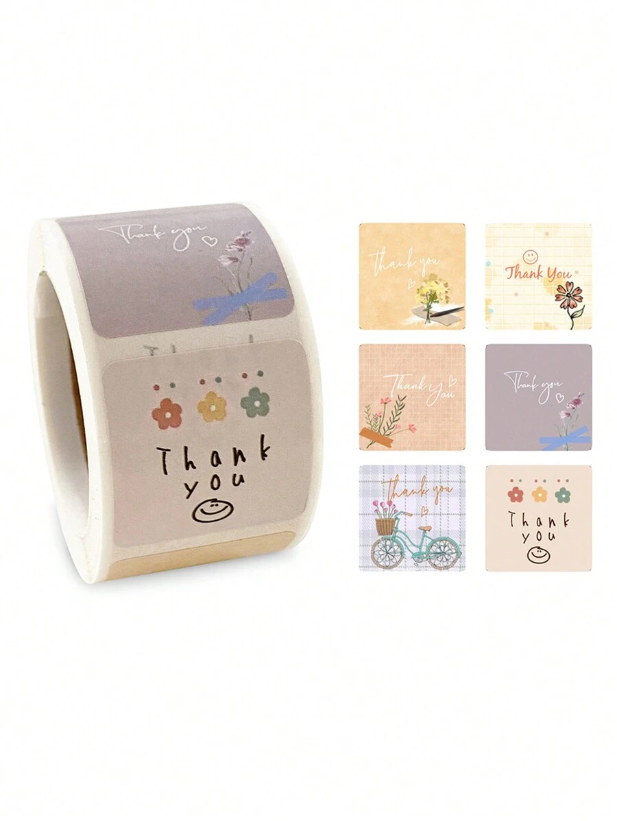 500 piezas/rollo Pegatinas con dibujos de agradecimiento - Multicolor - Ver 1