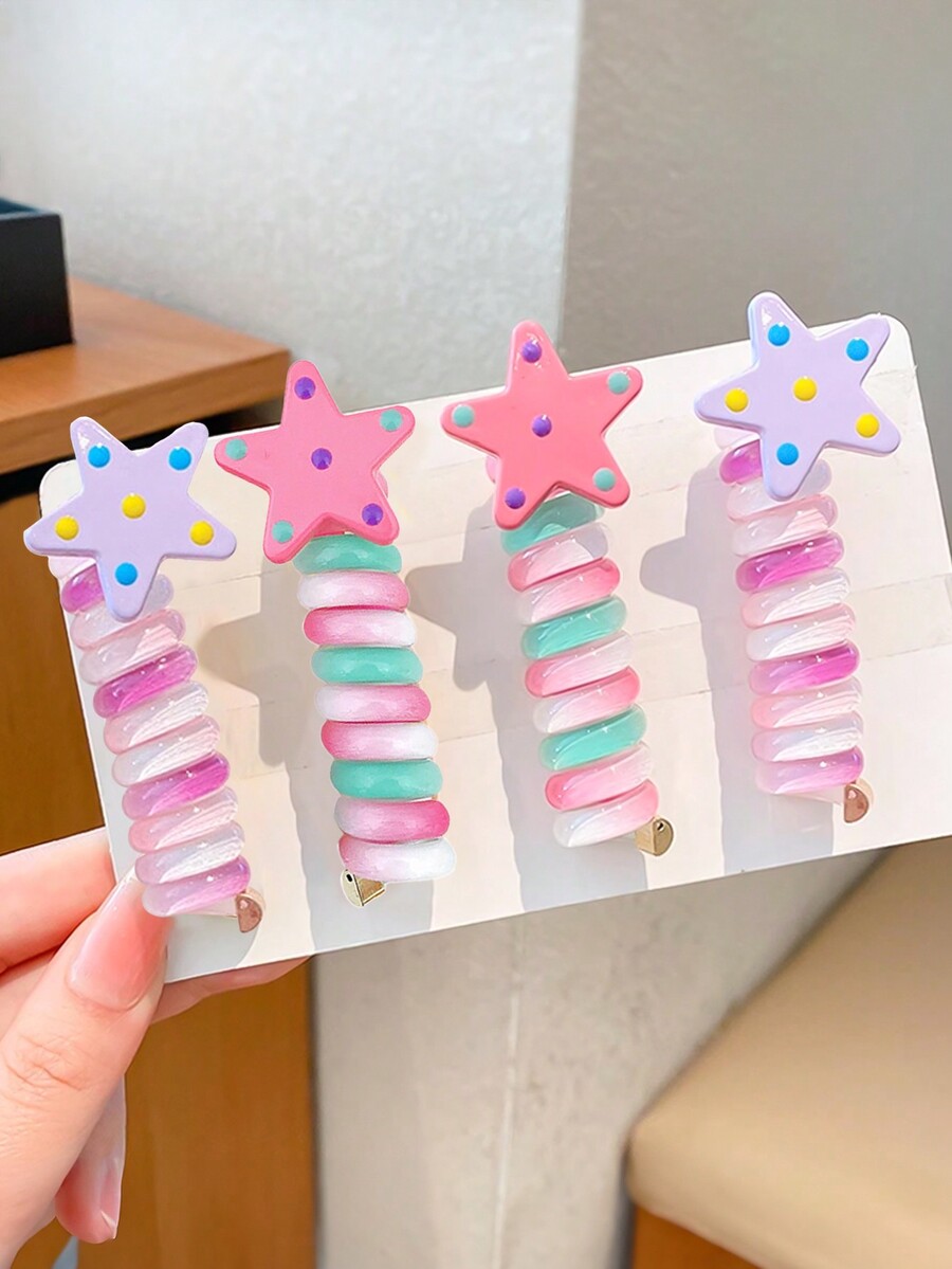 4pcs Children Cute FivePointed Star Shaped Spiral Hair Ties Non