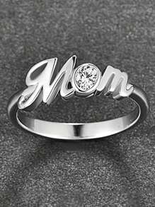 1pc Silver-Color "Mom" Letter Detail Ring For Women, Best Gift For Mother Day And Daily Wear