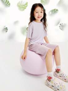 mini bala Young Boy Children's Short-Sleeved Set Soft And Breathable Home Service - Pink - View 3