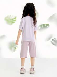 mini bala Young Boy Children's Short-Sleeved Set Soft And Breathable Home Service - Pink - View 2