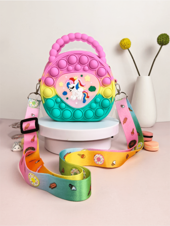 Bolso bandolera en forma de corazón de silicona, billetera con estilo de niña unicornio - Alivio del estrés, resistente al agua, bolsa de almacenamiento duradera