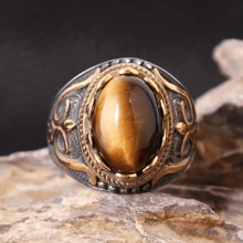 1pc New Design Vintage Fashion Carved Tiger Eye Ring Suitable For Men Daily Wear - White Gold - View 3