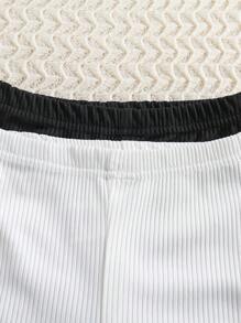 Baby Girl 2 Pieces/Set Summer Casual Solid Color Knitted Flare Pants, Fashionable Spring Outfit Black & White, Simple And Elegant Style