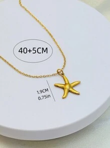 1 peça Colar Pingente Estrela do Mar em Aço Inoxidável Estilo Praia Oceano Dourado, Acessório de Moda Minimalista para Mulheres, Adequado para Primavera e Verão