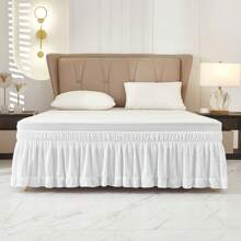 1pc White Ruffled Bed Skirt, Lace Style Bedding, Dustproof Bed Cover, Stretch Elastic Bed Wrap With Double-Layered Ruffles, Suitable For Bedroom, Guest Room, Hotel Bedding - White - View 4