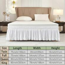 1pc White Ruffled Bed Skirt, Lace Style Bedding, Dustproof Bed Cover, Stretch Elastic Bed Wrap With Double-Layered Ruffles, Suitable For Bedroom, Guest Room, Hotel Bedding - White - View 2