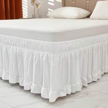 1pc White Ruffled Bed Skirt, Lace Style Bedding, Dustproof Bed Cover, Stretch Elastic Bed Wrap With Double-Layered Ruffles, Suitable For Bedroom, Guest Room, Hotel Bedding - White - View 8
