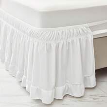 1pc White Ruffled Bed Skirt, Lace Style Bedding, Dustproof Bed Cover, Stretch Elastic Bed Wrap With Double-Layered Ruffles, Suitable For Bedroom, Guest Room, Hotel Bedding - White - View 9