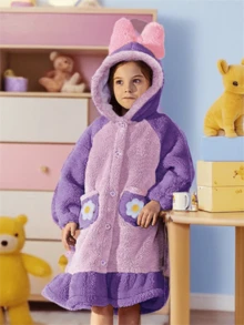 Bata con capucha y moño para niña,Batas Para Dormir,Bata De Dormir - Morado - Ver 2