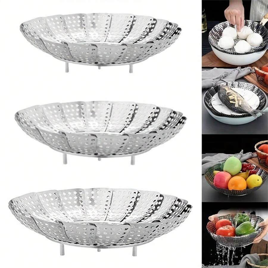1pc Expandable Stainless Steel Steamer Basket Vegetable Collapsible