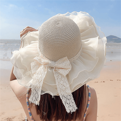 1pc Fashionable Women Sun Hat, Foldable Straw Hat For Beach, Travel, Outdoor Activities, Gift, Daily Wear, Sun Protection, Vacation Must-Have Valentine's Day