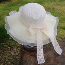 1pc Fashionable Women Sun Hat, Foldable Straw Hat For Beach, Travel, Outdoor Activities, Gift, Daily Wear, Sun Protection, Vacation Must-Have Valentine's Day
