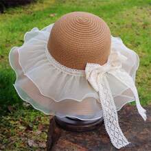 1pc Fashionable Women Sun Hat, Foldable Straw Hat For Beach, Travel, Outdoor Activities, Gift, Daily Wear, Sun Protection, Vacation Must-Have Valentine's Day