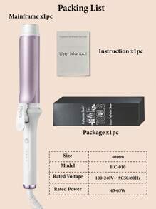 CRASTS大直徑40mm捲髮器HC-010，紫色，快速加熱，製造大波浪造型，適合家庭、旅行和沙龍使用。 - 美規A型插(110-127V) - 查看 11
