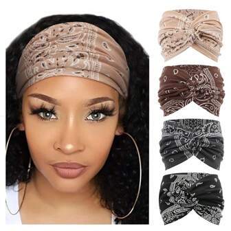 1 pièce/4 pièces Larges bandeaux élastiques à nœud croisé avec motif tie-dye paisley. Bandeau pour femmes et filles, adapté pour le yoga, les sports. Bandeau doux, bande de cheveux, turban, serre-tête, bandeau de transpiration