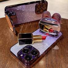 1pc Folding Rabbit Mirror Bracket Case For IPhone 16 12 13 15 14 11 Pro Max 13pro 15pro Iphone16 Plus Stand Cover