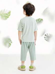 mini bala Young Boy Children's Short-Sleeved Set Soft And Breathable Home Service - Green - View 2