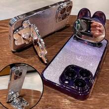 1pc Folding Rabbit Mirror Bracket Case For IPhone 16 12 13 15 14 11 Pro Max 13pro 15pro Iphone16 Plus Stand Cover