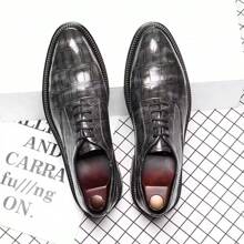 Giày da nam công sở thông thường Giày đế cao su chống trơn trượt chính thức Giày Derby mũi nhọn (Brogue) Da mềm và da lộn Phong cách Anh Xu hướng Giày công sở cổ trắng ưu tú, Giày công sở có dây buộc cho tiệc cưới (Chú rể & phù rể), Xám - Xám - Xem 5