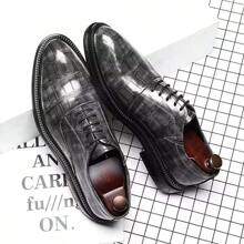 Giày da nam công sở thông thường Giày đế cao su chống trơn trượt chính thức Giày Derby mũi nhọn (Brogue) Da mềm và da lộn Phong cách Anh Xu hướng Giày công sở cổ trắng ưu tú, Giày công sở có dây buộc cho tiệc cưới (Chú rể & phù rể), Xám - Xám - Xem 3