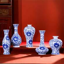 1/3/5pcs Chinese Style Blue And White Porcelain Vase, Handmade Craft, Ideal For Living Room, Bedroom, Dining Room, Study Decoration, Coffee Shop Display, Perfect Gift For Festivals Such As Spring Festival, Valentine's Day, Mother's Day Home Decor Room Decor Flower Vase Glass Vase