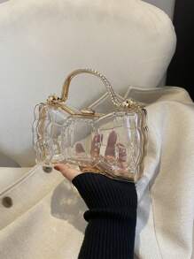 鑲有鑽石手柄和鍊條的蝴蝶結手拿包，透明派對晚宴包，獨特的設計非常適合女性，是一份有趣的禮物 - 無色 - 查看 4