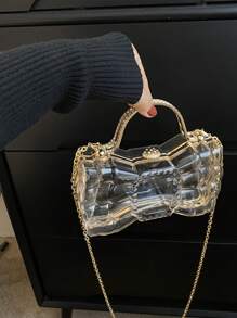 鑲有鑽石手柄和鍊條的蝴蝶結手拿包，透明派對晚宴包，獨特的設計非常適合女性，是一份有趣的禮物 - 無色 - 查看 6