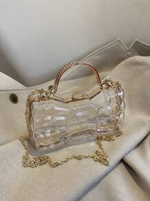 鑲有鑽石手柄和鍊條的蝴蝶結手拿包，透明派對晚宴包，獨特的設計非常適合女性，是一份有趣的禮物 - 無色 - 查看 5