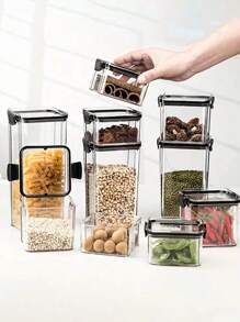 10 piezas / 1 pieza Contenedor de almacenamiento de plástico sellable, caja de almacenamiento de alimentos transparente, fiambrera, tarro de especias, frasco de almacenamiento de refrigerador, frasco para caramelos y frutas secas, para almacenar granos, arroz, fideos y otros suministros de cocina