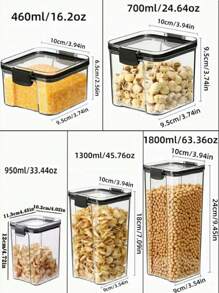 10 piezas / 1 pieza Contenedor de almacenamiento de plástico sellable, caja de almacenamiento de alimentos transparente, fiambrera, tarro de especias, frasco de almacenamiento de refrigerador, frasco para caramelos y frutas secas, para almacenar granos, arroz, fideos y otros suministros de cocina