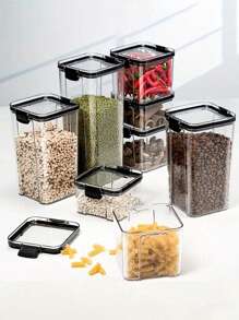 10 piezas / 1 pieza Contenedor de almacenamiento de plástico sellable, caja de almacenamiento de alimentos transparente, fiambrera, tarro de especias, frasco de almacenamiento de refrigerador, frasco para caramelos y frutas secas, para almacenar granos, arroz, fideos y otros suministros de cocina
