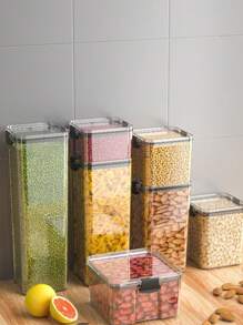 10 piezas / 1 pieza Contenedor de almacenamiento de plástico sellable, caja de almacenamiento de alimentos transparente, fiambrera, tarro de especias, frasco de almacenamiento de refrigerador, frasco para caramelos y frutas secas, para almacenar granos, arroz, fideos y otros suministros de cocina