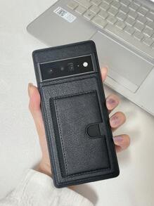 1pc Card Holder Phone Case With Stand Function, Compatible With Pixel 8 Pro, Litchi Pattern Leather Cover For Cell Phone - Black - View 1
