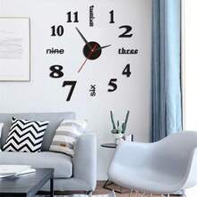 Reloj de pared creativo negro y silencioso, minimalista, DIY, para sala de estar, reloj decorativo tridimensional, estilo europeo, pegatina de pared de reloj (No incluye batería) - Negro - Ver 1