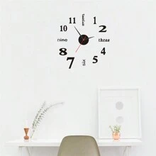 Reloj de pared creativo negro y silencioso, minimalista, DIY, para sala de estar, reloj decorativo tridimensional, estilo europeo, pegatina de pared de reloj (No incluye batería) - Negro - Ver 3