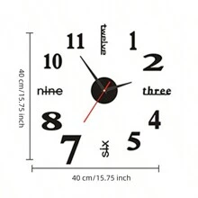 Reloj de pared creativo negro y silencioso, minimalista, DIY, para sala de estar, reloj decorativo tridimensional, estilo europeo, pegatina de pared de reloj (No incluye batería) - Negro - Ver 2