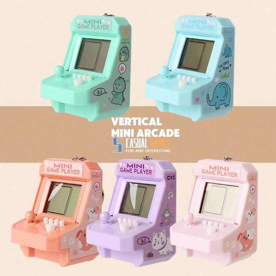 可爱迷你手持电子游戏机，时尚街机钥匙扣，配有方块消除和坦克游戏，可在旅行中消磨时间，游戏机，迷你视频游戏，手持游戏机