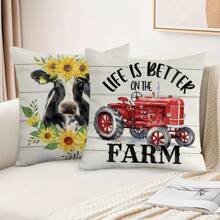 1/2/4 pezzi, Copr cuscino decorativo stile country, 18x18 pollici Fienile Mucca Gallo Sole Fiore Cuscini per decorazione casa Rustici Vintage Copripillow per veranda patio divano soggiorno esterno, senza nucleo del cuscino - Multicolore - Visualizzare 14
