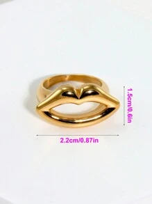 1pc Stainless Steel Jewelry Heart Lips Knot Decor Ring For Women's Daily Wear Valentines,Mom,Mother,Mother's Day,Gift - Gold - View 11