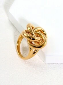 1pc Stainless Steel Jewelry Heart Lips Knot Decor Ring For Women's Daily Wear Valentines,Mom,Mother,Mother's Day,Gift - Gold - View 6