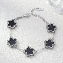 1pc Alloy Mother Of Pearl Flower Decorated Double-Sided Rhinestone Women Bracelet