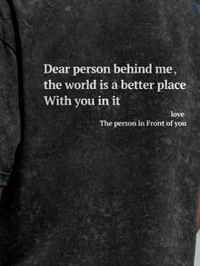 INFLATION T-Shirt à manches courtes pour hommes avec fausse impression de lettre lavée pour l'été