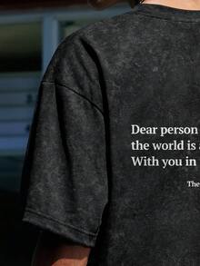 INFLATION T-Shirt à manches courtes pour hommes avec fausse impression de lettre lavée pour l'été