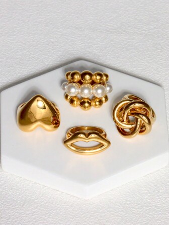 1pc Stainless Steel Jewelry Heart Lips Knot Decor Ring For Women's Daily Wear Valentines,Mom,Mother,Mother's Day,Gift