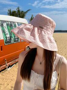 時尚格紋漁夫帽，帶金屬扣，2024夏季新款扁平頂遮陽帽，女性款，防紫外線，休閒日常穿著，瘦臉提升，1入組 - 平頂漁夫帽 - 查看 16