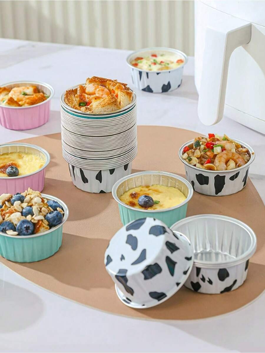 50 piezas Bandeja redonda de aluminio, Molde para hornear resistente al calor con múltiples tamaños, bandejas para postres para pudín, pastel, suministros de catering, bolsas de regalo para bodas y fiestas - Multicolor - Ver 1