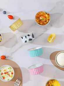 50 piezas Bandeja redonda de aluminio, Molde para hornear resistente al calor con múltiples tamaños, bandejas para postres para pudín, pastel, suministros de catering, bolsas de regalo para bodas y fiestas - Multicolor - Ver 2
