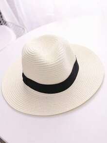 One Unisex Panama Jazz Hat With Flat Top, Fashionable Western Cowboy Straw Hat - A - View 4