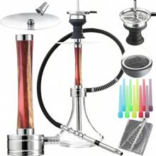 1 件 19 英寸木质铝合金玻璃水烟带铝箔和软管男孩情人节心形女士情人节 - 木藍色 - 查看 4